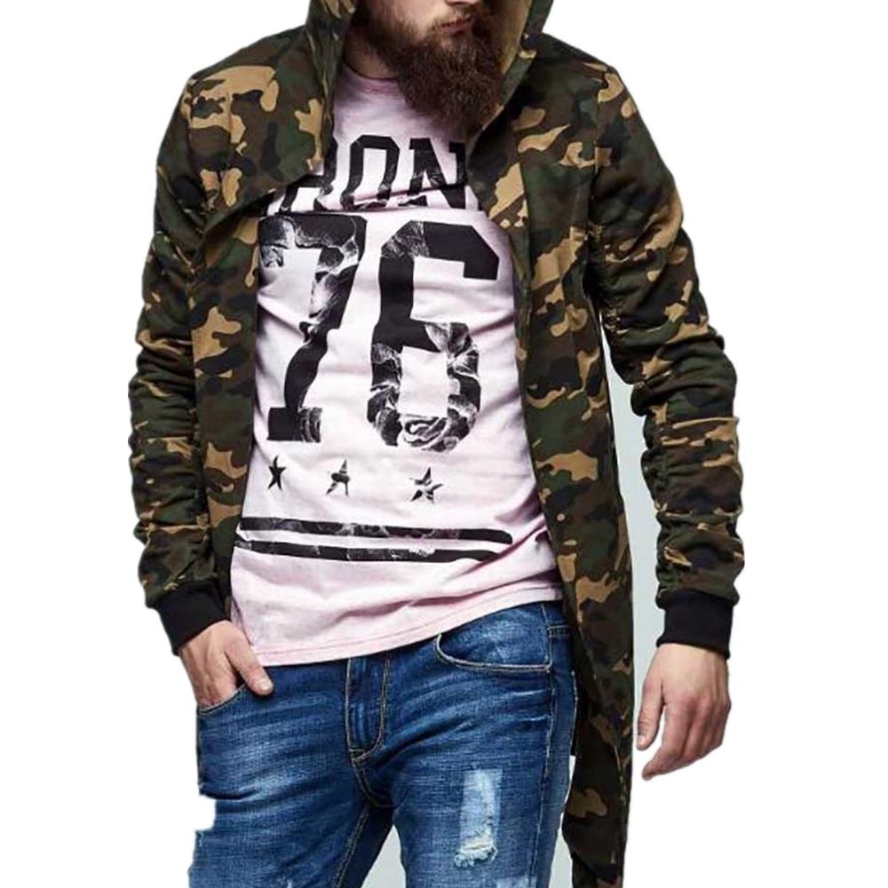 Male New Fashion Mens Slim Fit Pullover Sport Camouflage Hoodies Casual Cotton Wind Coat Size L - Army Green