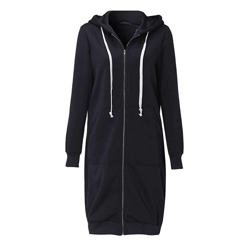 Women Autumn Long-sleeved Hoodie Sweatshirt Zipper Ladies Coat Size 4XL - Black