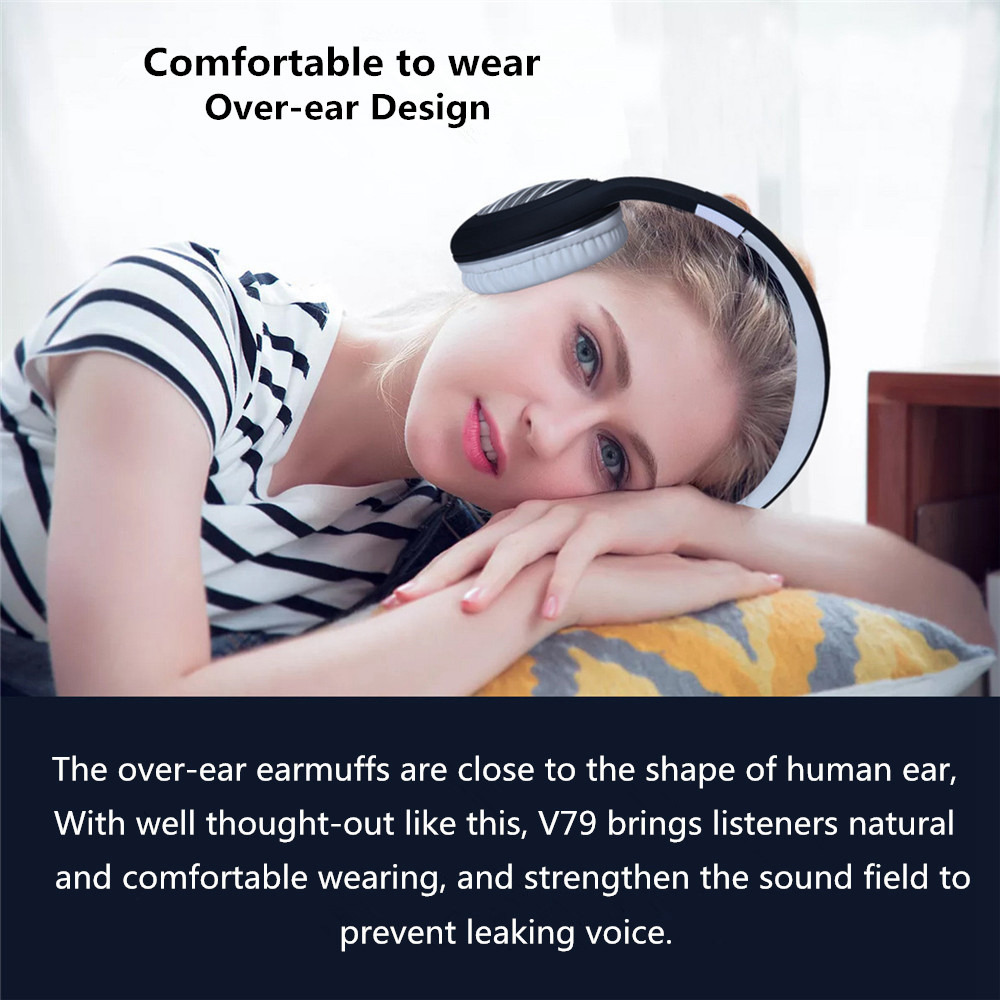 Binai V79 Wireless Bluetooth Headphones with Mic FM Radio Bass Stereo Headset for Android/IOS - Black & Silver