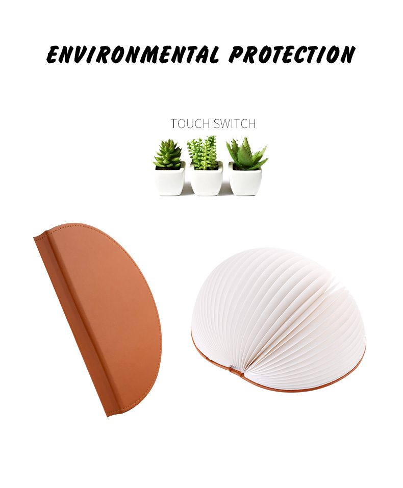 PU Leather Foldable Half Round Book Shaped LED Night Light Wireless Remote Control USB Book Bedside Lamp - Warm Light