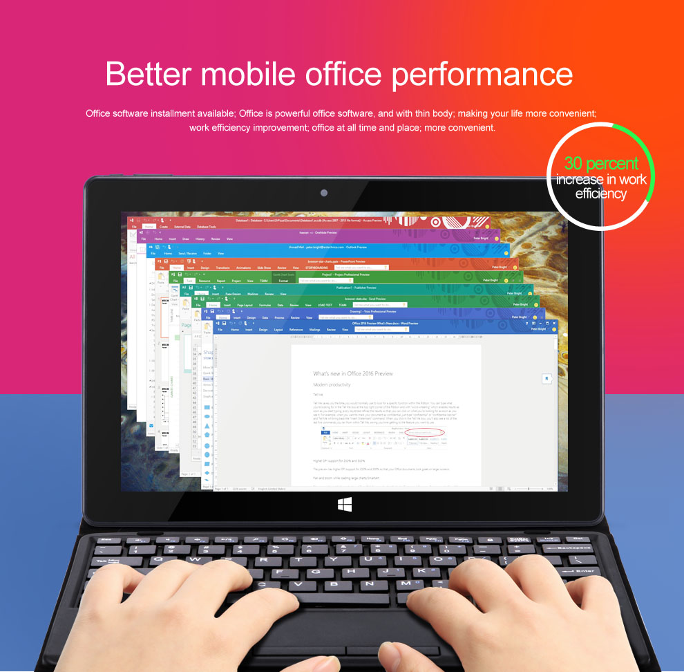 Cenava W10 Pro Tablet PC Intel Gemini Lake N4000 Quad Core 10.1 Inch IPS Touch Screen Windows 10 4GB RAM 64GB ROM - Black