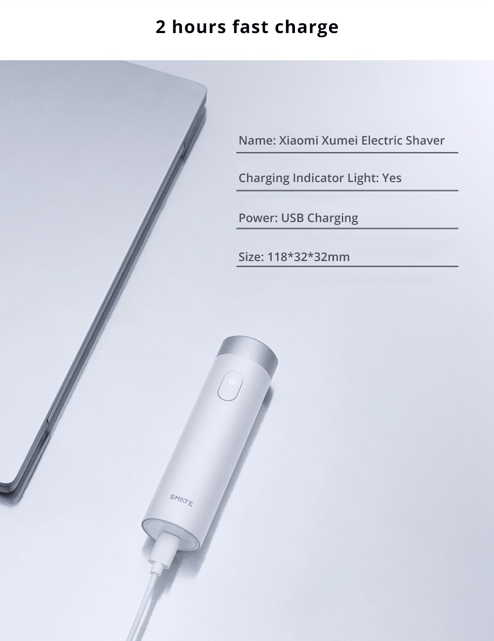 Xiaomi Xumei Turbine Electric Shaver Three Blades IPX7 Water Resistant USB Charging 4500 rpm High-Speed Motor - Black