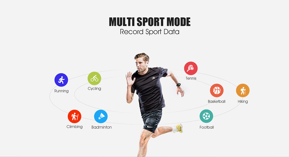 DTNO.I NO.1 F18 Sports Smartwatch 1.3 Inch TFT Touch Screen Bluetooth 4.2 IP68 Built-in GPS Heart Rate Monitor Call Message Reminder - Black