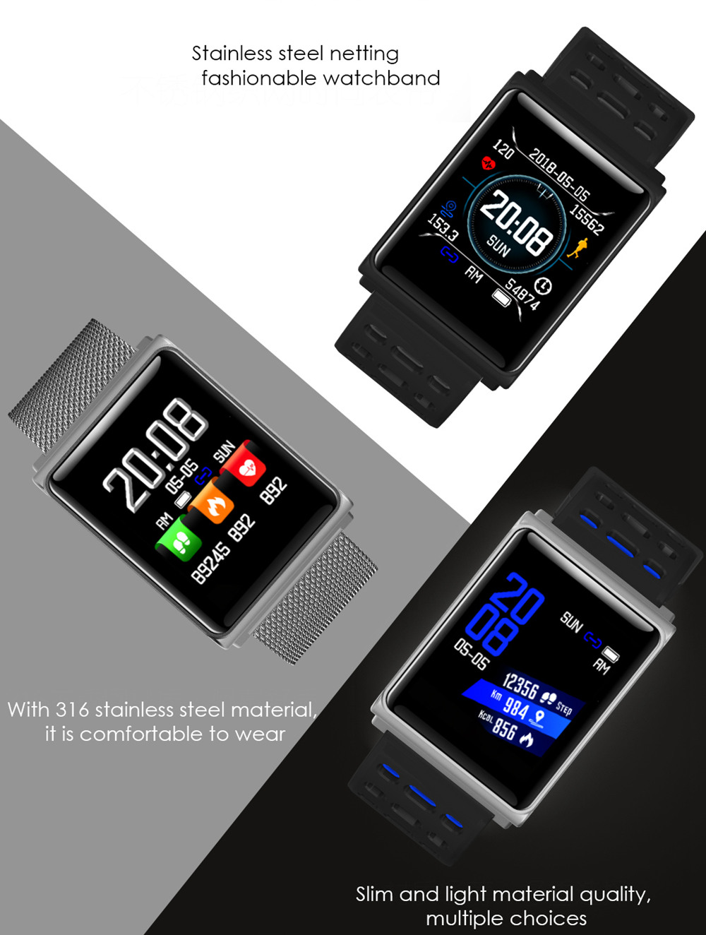 Makibes CK02 Smartwatch 1.3 Inch TFT Screen Fitness Tracker Blood Pressure Heart Rate Monitor IP67 Waterproof - Silver