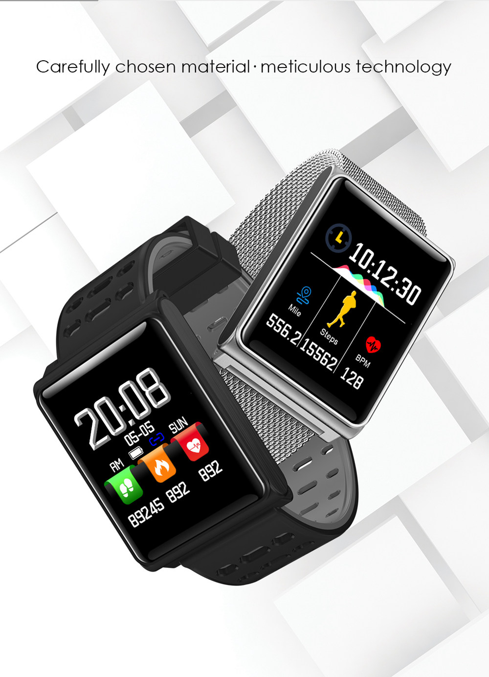 Makibes CK02 Smartwatch 1.3 Inch TFT Screen Fitness Tracker Blood Pressure Heart Rate Monitor IP67 Waterproof - Silver