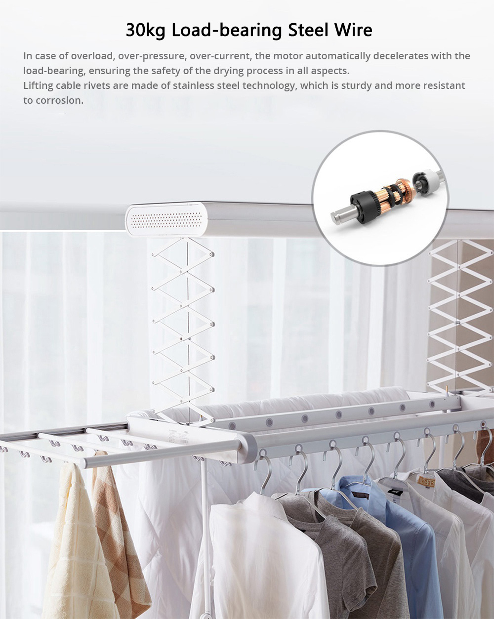 Xiaomi M1 Smart Clothes Dryer 30KG Load Capacity One Button Lift LED Omnidirectional Illumination - White