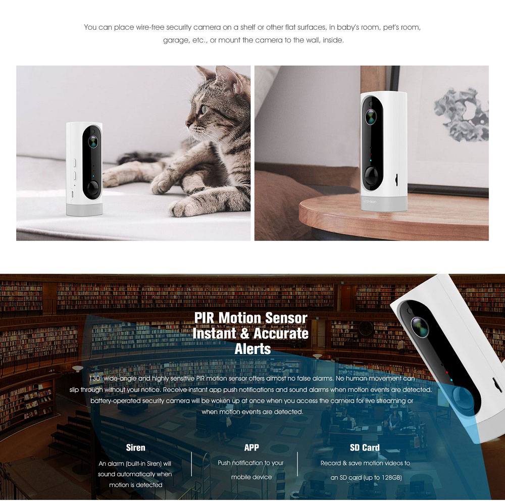 Adorbee A1 720P HD Wire-free Indoor Smart IP Camera Battery 3000mAh Two-Way Audio PIR Night Vision - White