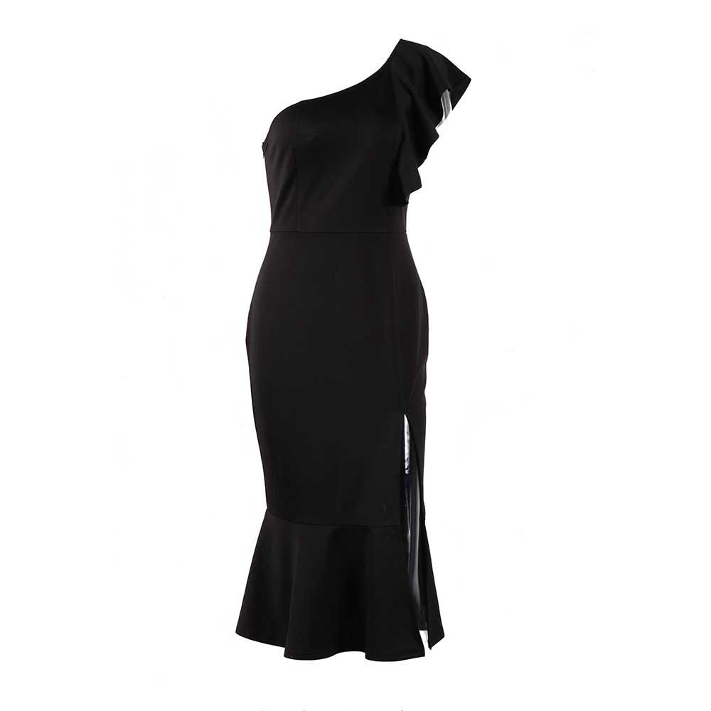 Women Slim Strapless Asymmetrical Ruffle Dress Size XL - Black