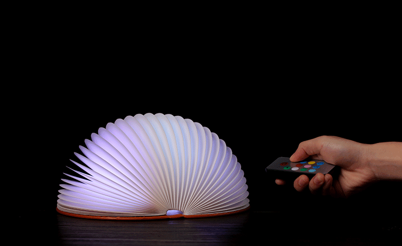 PU Leather Foldable Half Round Book Shaped LED Night Light Wireless Remote Control USB Book Bedside Lamp - Warm Light