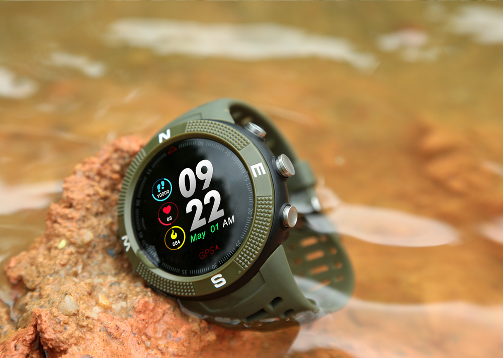 DTNO.I NO.1 F18 Sports Smartwatch 1.3 Inch TFT Touch Screen Bluetooth 4.2 IP68 Built-in GPS Heart Rate Monitor Call Message Reminder - Black