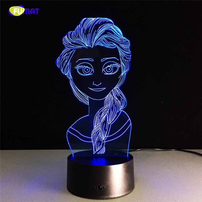 FUMAT Elsa Snow Queen Shaped 3D Lamp LED Night Lamp Table Lamp for Bedroom Bedside - Multi-color