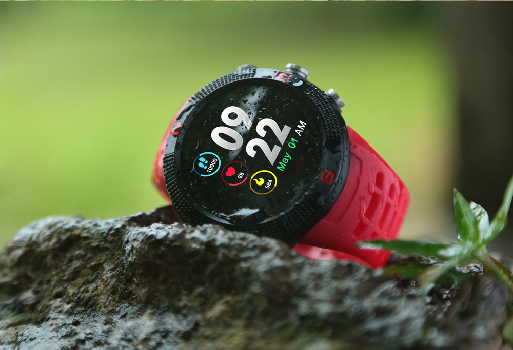 DTNO.I NO.1 F18 Sports Smartwatch 1.3 Inch TFT Touch Screen Bluetooth 4.2 IP68 Built-in GPS Heart Rate Monitor Call Message Reminder - Black