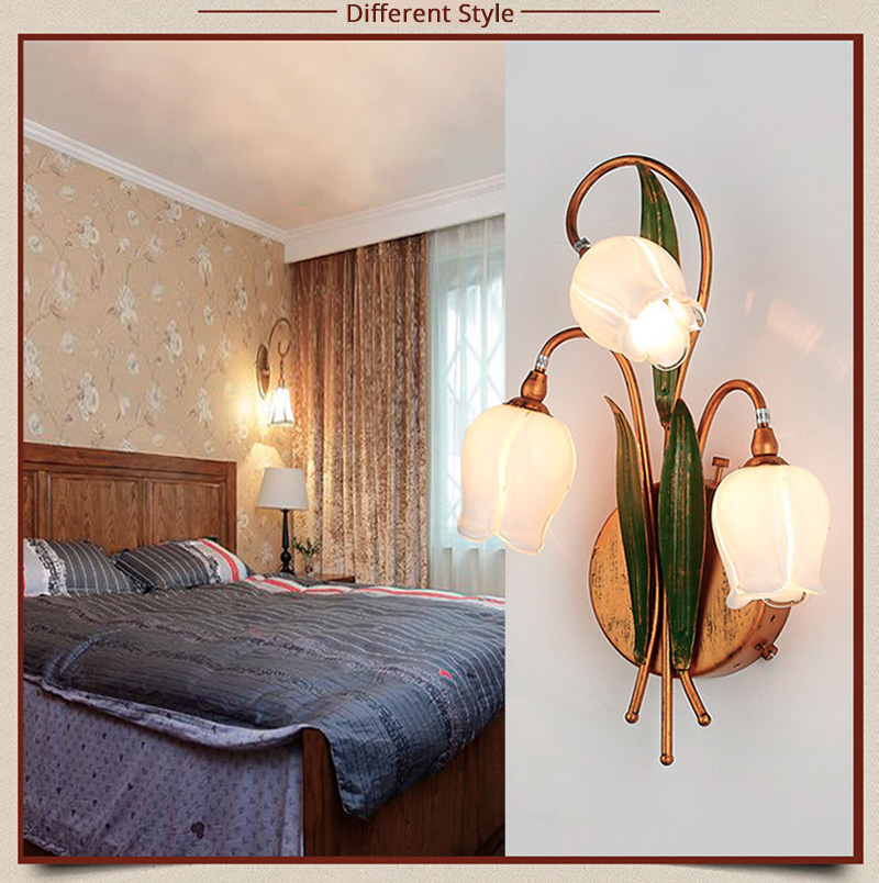 FUMAT TIFFANY Lamp European Modern Style Tulip Flower Wall Sconces Lamp Art Decor Lighting For Bedroom Bedside - White