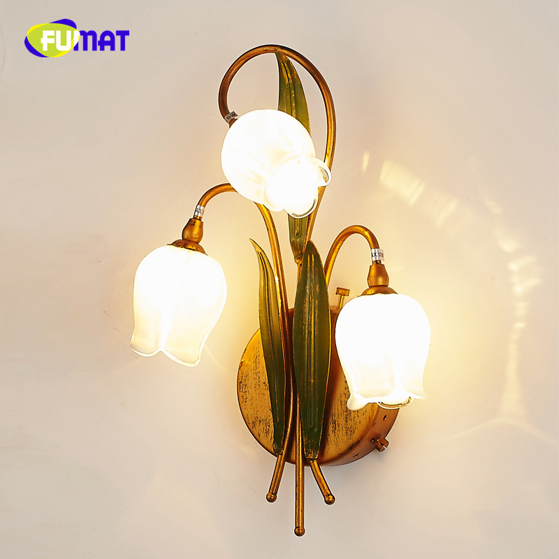 FUMAT TIFFANY Lamp European Modern Style Tulip Flower Wall Sconces Lamp Art Decor Lighting For Bedroom Bedside - White