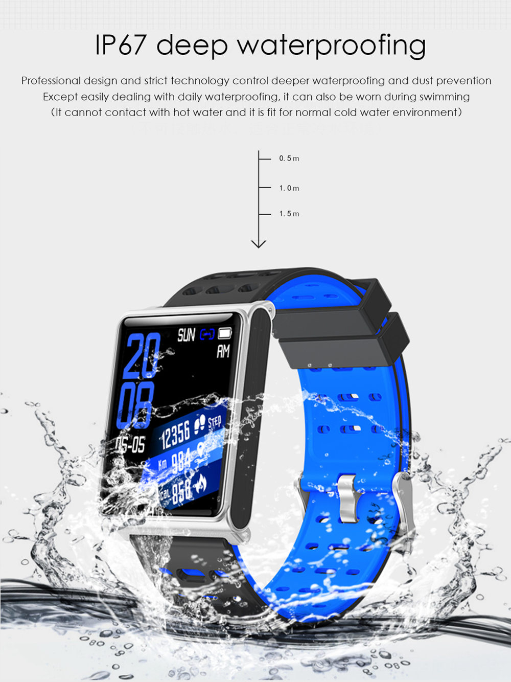 Makibes CK02 Smartwatch 1.3 Inch TFT Screen Fitness Tracker Blood Pressure Heart Rate Monitor IP67 Waterproof - Silver