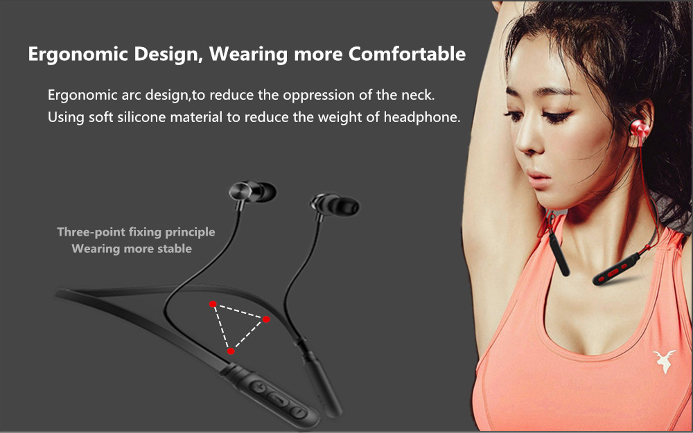 Binai B22S Neckband Wireless Bluetooth Earphone Magnetic Sports Waterproof - Black