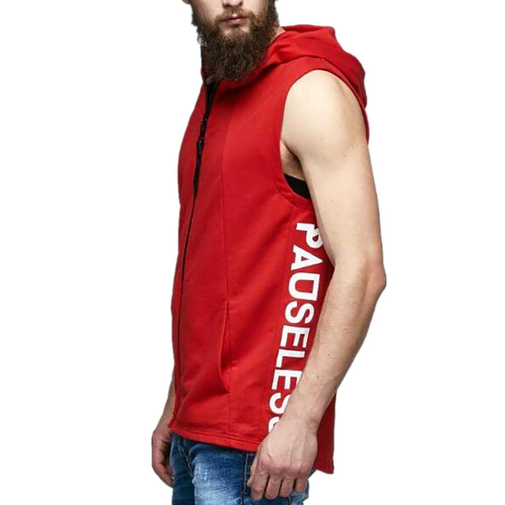 Men Pullover Fashion Design Sleeveless Hoodies For Men Outerwear Hoodies Size M - Red