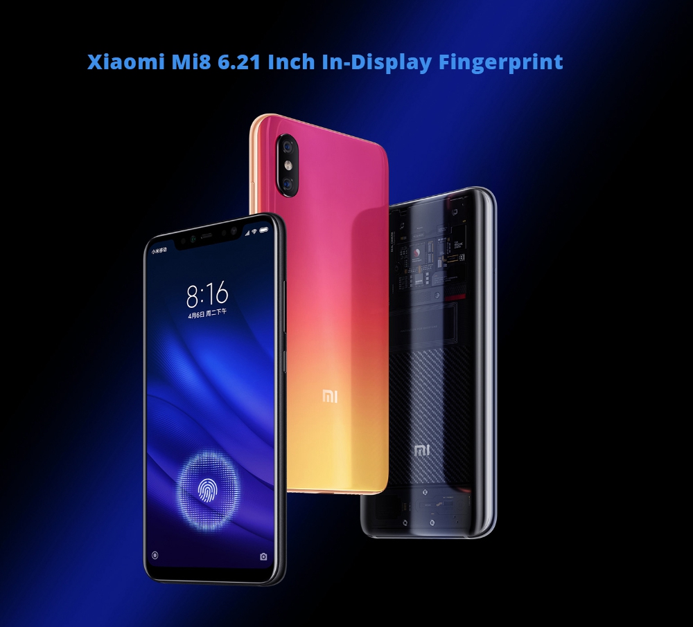 Xiaomi Mi8 6.21 Inch In-Display Fingerprint 4G LTE Smartphone Snapdragon 845 6GB 128GB Dual 12MP Rear Cameras MIUI 9 Type-C Fast Charge English and Chinese Version - Midnight Black