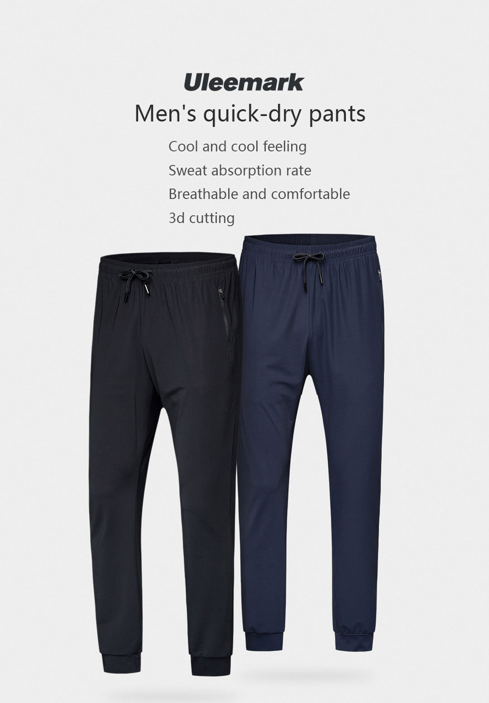 Xiaomi Uleemark Men Icy Cloth Texture Pants Absorb Sweat Quick-drying High Elasticity Trousers Size XL - Black
