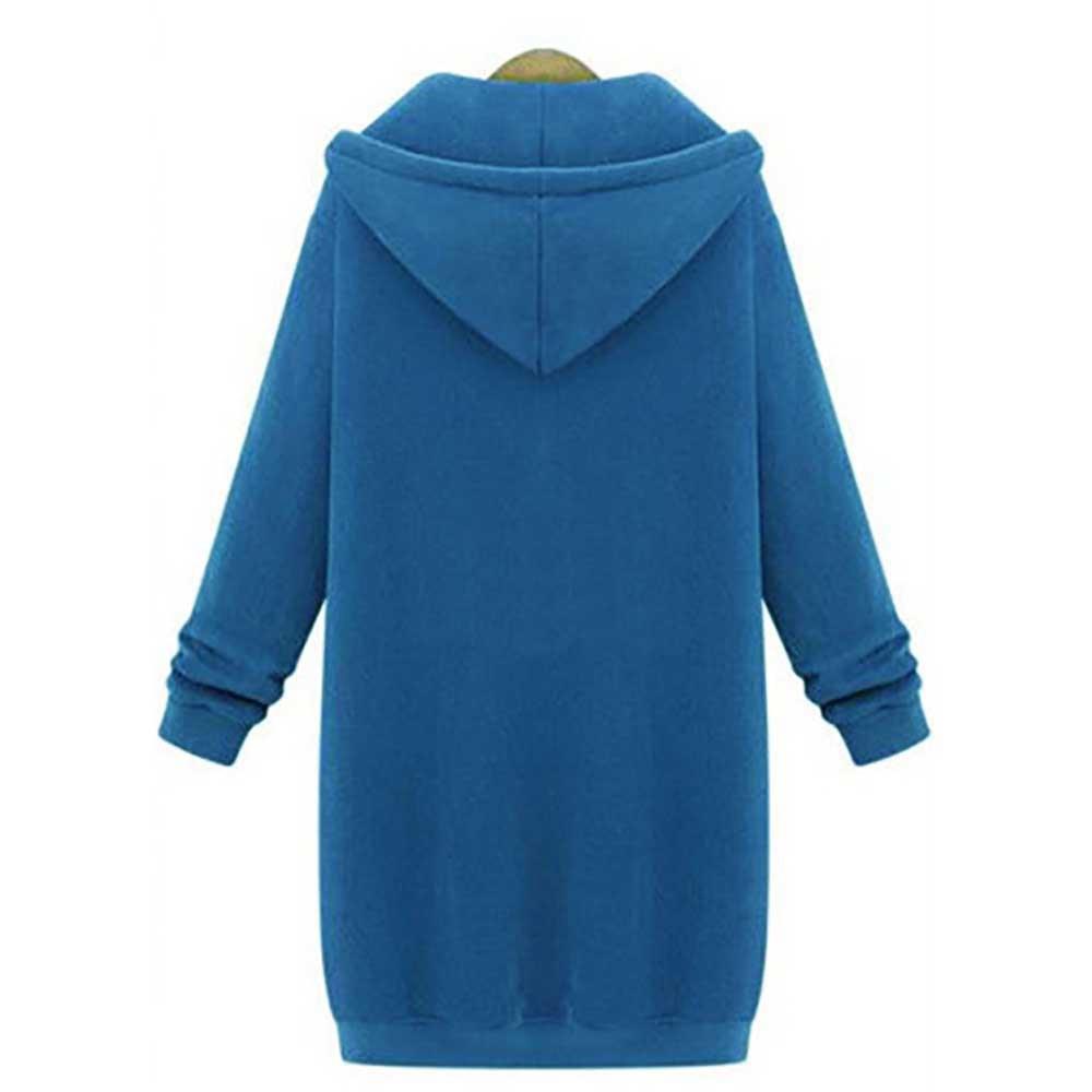 Women Autumn Long-sleeved Hoodie Sweatshirt Zipper Ladies Coat Size 5XL - Blue