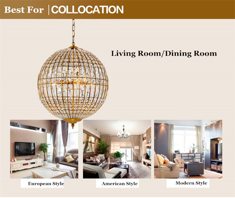 FUMAT American Style Round Crystal Chandelier Light Lustre K9 Hanging Ring Lamp for Living Room Dining Room Artistic - Gold
