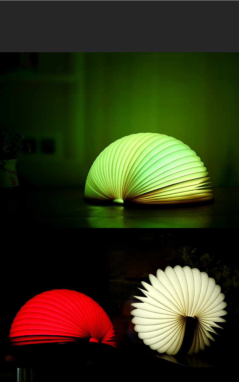 PU Leather Foldable Half Round Book Shaped LED Night Light Wireless Remote Control USB Book Bedside Lamp - Warm Light