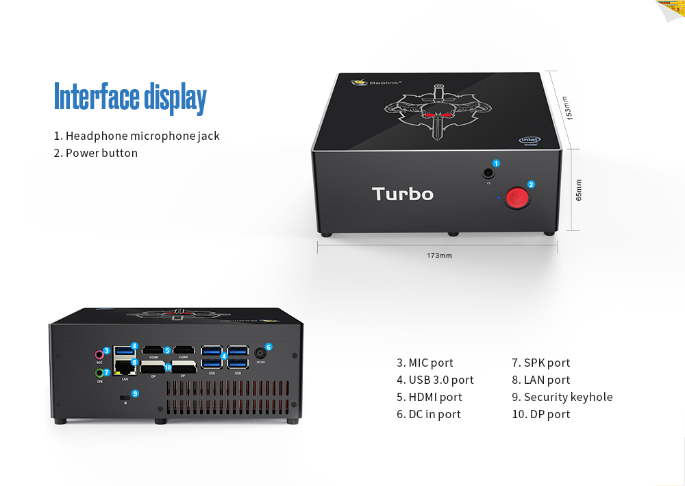 Beelink G5 Intel Kaby Lake G i5-8305G Radeon RX Vega M GL Barebone Mini PC 2.4G/5G WIFI Bluetooth Gigabit LAN DP*2 HDMI*2 USB3.0*5