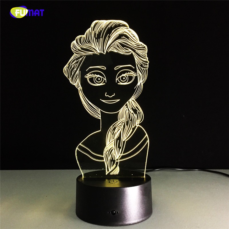 FUMAT Elsa Snow Queen Shaped 3D Lamp LED Night Lamp Table Lamp for Bedroom Bedside - Multi-color