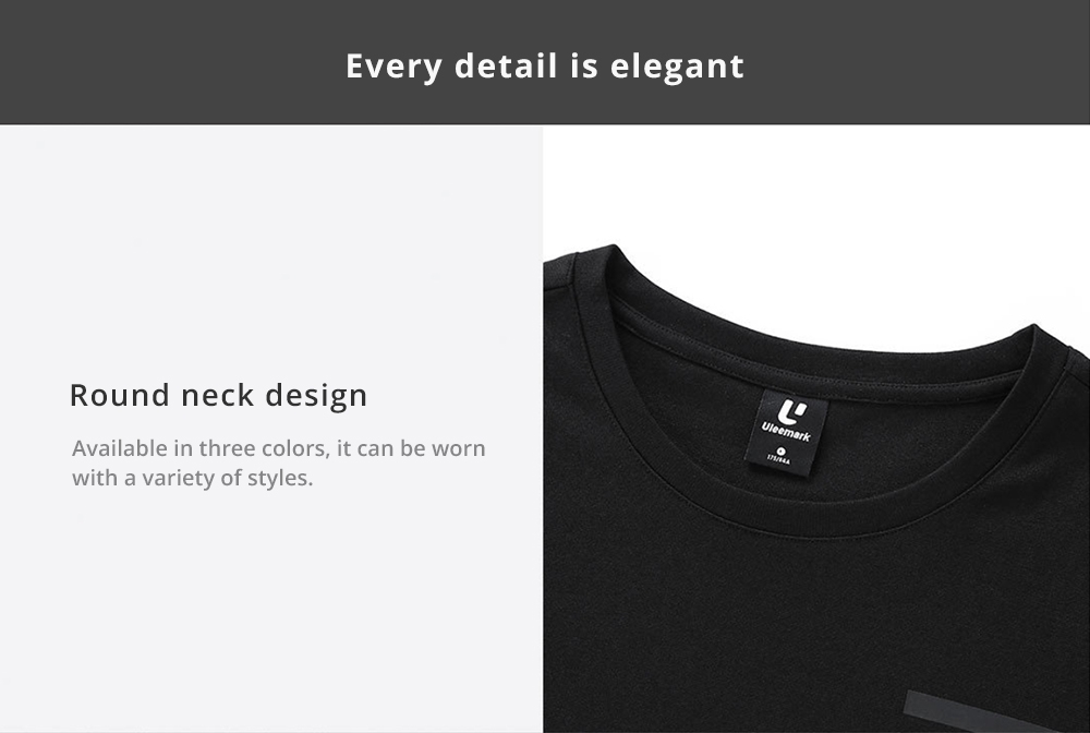 Xiaomi Uleemark Men Long Sleeve Crew Neck T-shirt Moisture Wicking Classic Sweatshirt Size S - Black