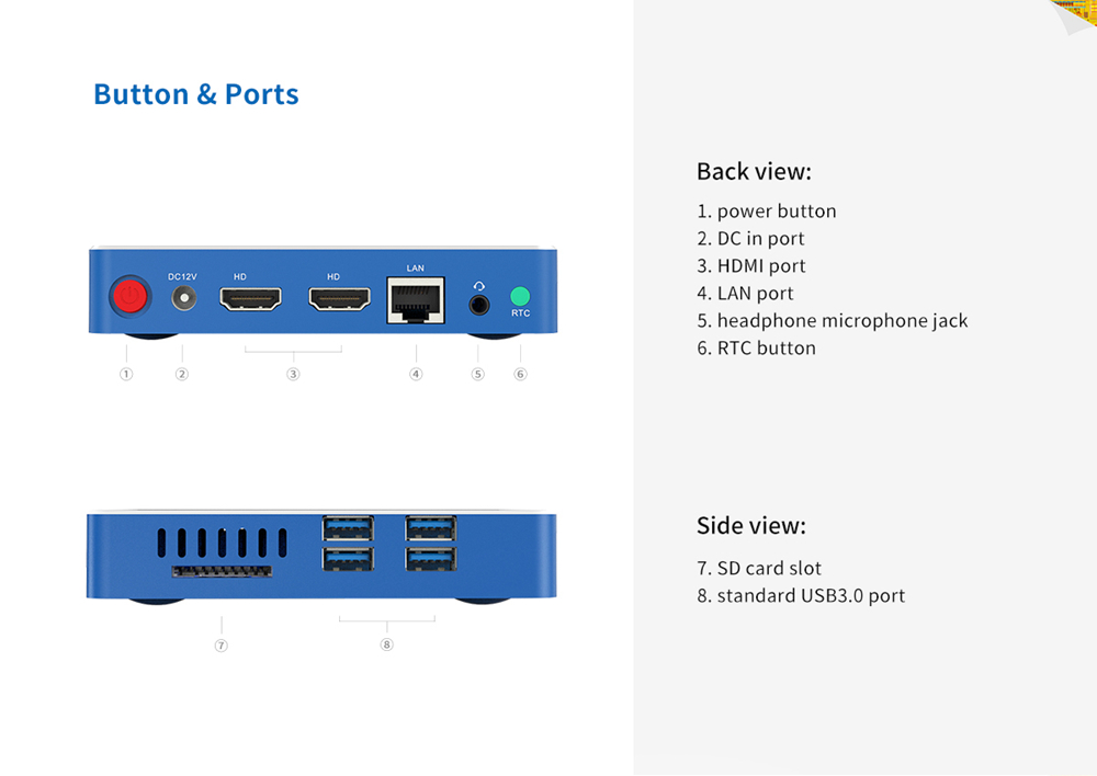 Beelink Gemini N50 Intel Gemini Lake N5000 8GB LPDDR4 128GB SSD Windows 10 Mini PC Dual Band WIFI Gigabit LAN Bluetooth USB3.0*4 HDMI*2 - Blue