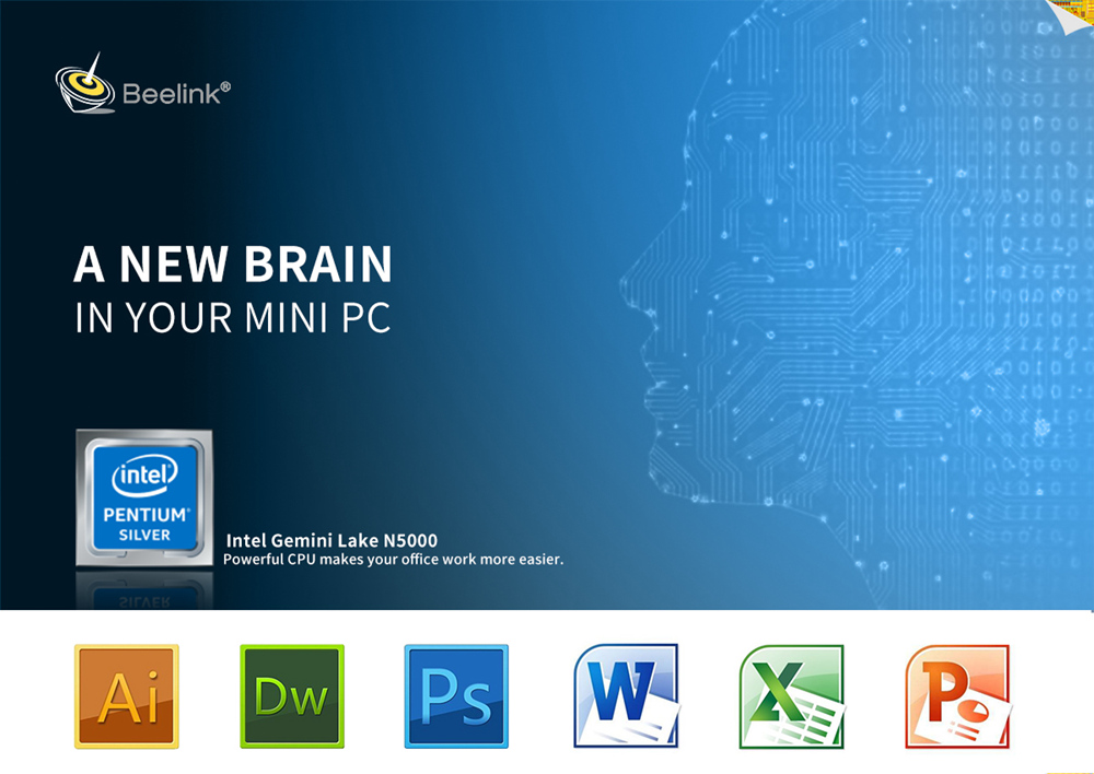 Beelink Gemini N50 Intel Gemini Lake N5000 8GB LPDDR4 128GB SSD Windows 10 Mini PC Dual Band WIFI Gigabit LAN Bluetooth USB3.0*4 HDMI*2 - Blue
