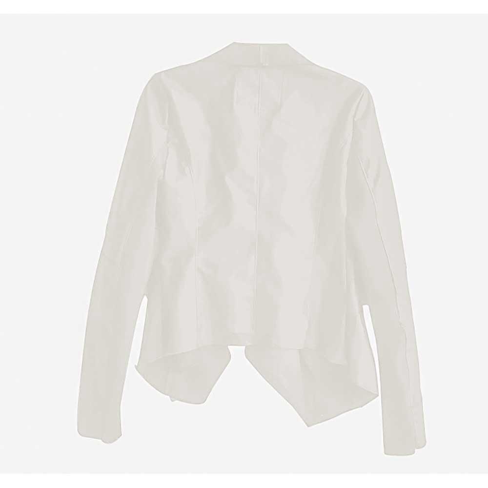 New Women PU Leather Jacket Irregular Lapel Side Zippers Coat Size XXXXL - White
