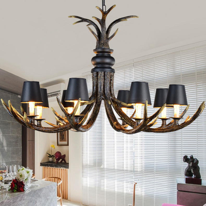 European Antique Antlers Chandelier American Country Simple Retro Craft Art Branch Ceiling Light for Restaurant - Brown