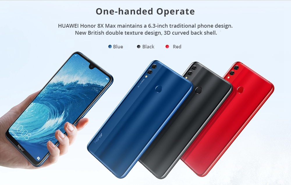 HUAWEI Honor 8X Max 7.12 Inch 4G LTE Smartphone Snapdragon 636 4GB 64GB 16.0MP+2.0MP Dual Rear Cameras Android 8.1 Touch ID Fast Charge 5000mAh - Blue
