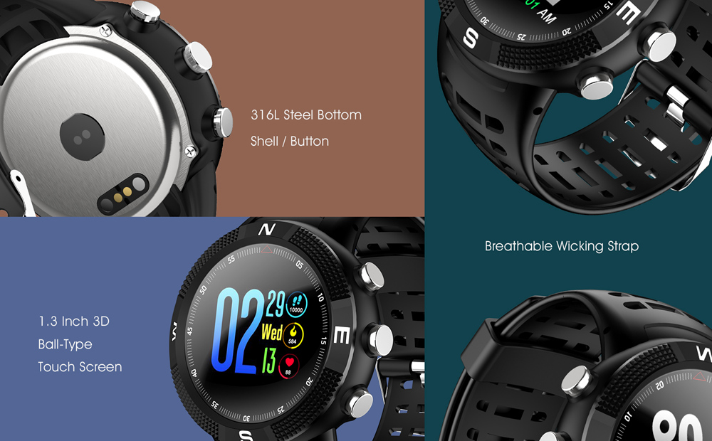 DTNO.I NO.1 F18 Sports Smartwatch 1.3 Inch TFT Touch Screen Bluetooth 4.2 IP68 Built-in GPS Heart Rate Monitor Call Message Reminder - Black