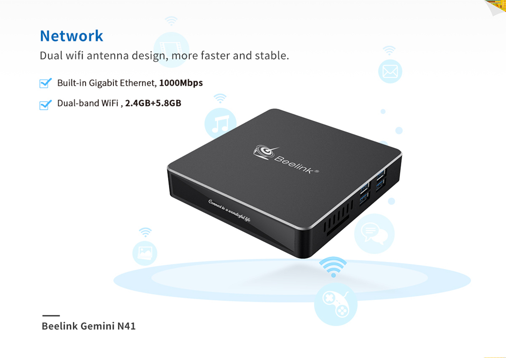 Beelink Gemini N41 Intel Gemini Lake N4100 4GB LPDDR4 64GB eMMC Windows 10 Mini PC Dual Band WIFI Gigabit LAN Bluetooth USB3.0*4 HDMI*2