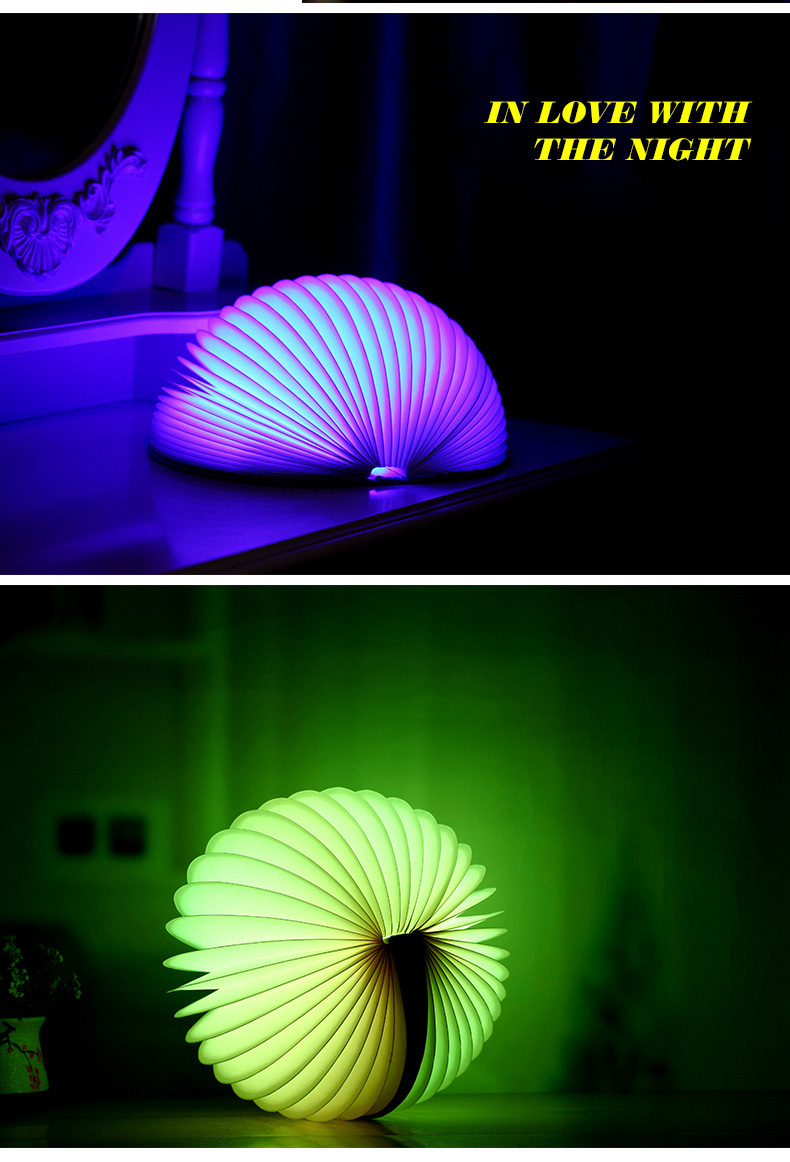 PU Leather Foldable Half Round Book Shaped LED Night Light Wireless Remote Control USB Book Bedside Lamp - Warm Light