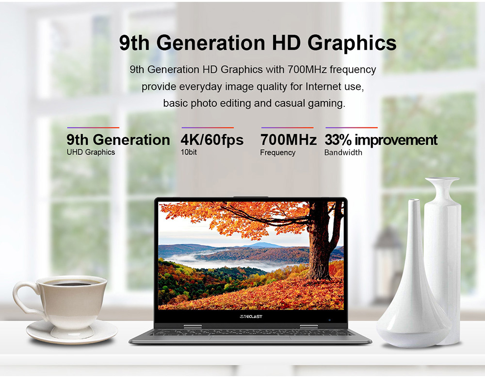 Teclast F5 Laptop Intel Gemini Lake N4100 Quad Core 11.6 Inch 360 Degree Rotating Touch Screen 1920*1080 Windows 10 8GB RAM 128GB SSD - Grey