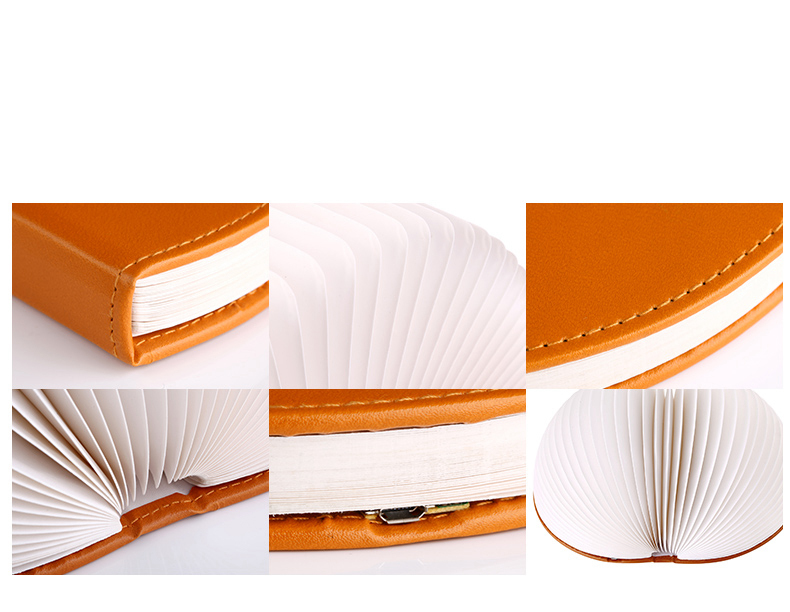 PU Leather Foldable Half Round Book Shaped LED Night Light Wireless Remote Control USB Book Bedside Lamp - Warm Light
