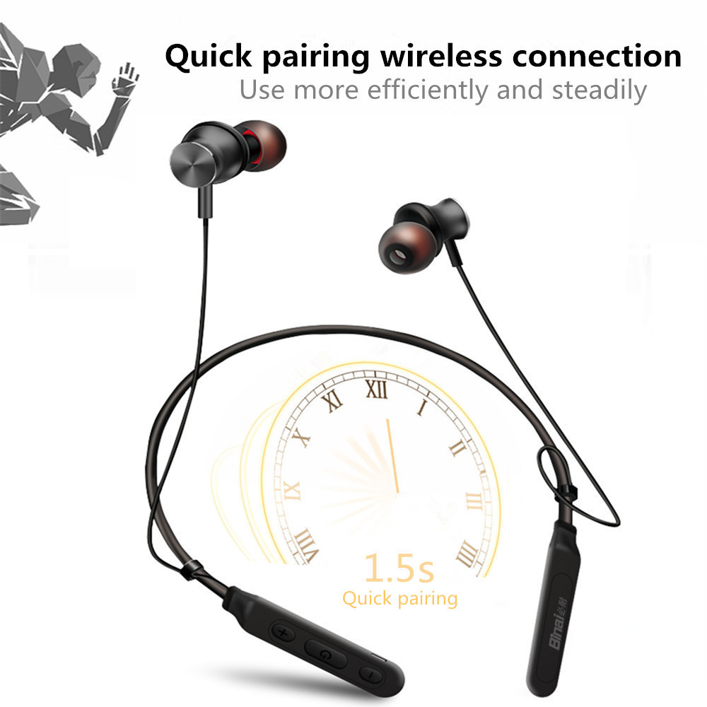 Binai B22S Neckband Wireless Bluetooth Earphone Magnetic Sports Waterproof - Black
