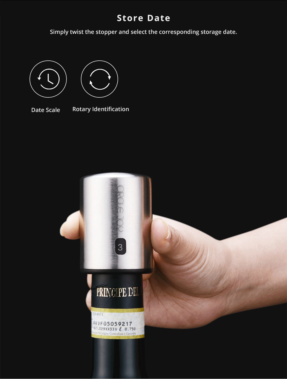 Xiaomi Circle Joy Stainless Steel Sealed Wine Stopper Efficient Preservation 304 Stainless Steel Store Date - Silver