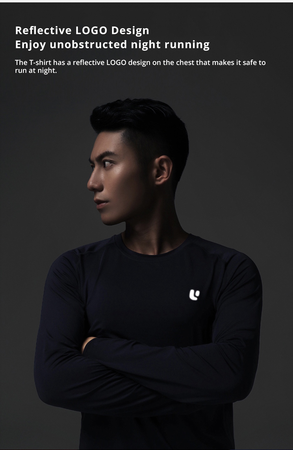 Xiaomi Uleemark Men Sports Long Sleeve Crew Neck T-shirt Moisture Wicking Classic Sweatshirt Size L - Black