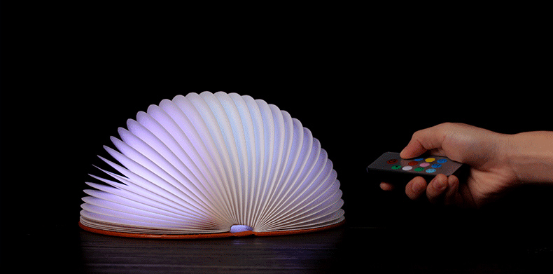 PU Leather Foldable Half Round Book Shaped LED Night Light Wireless Remote Control USB Book Bedside Lamp - Warm Light