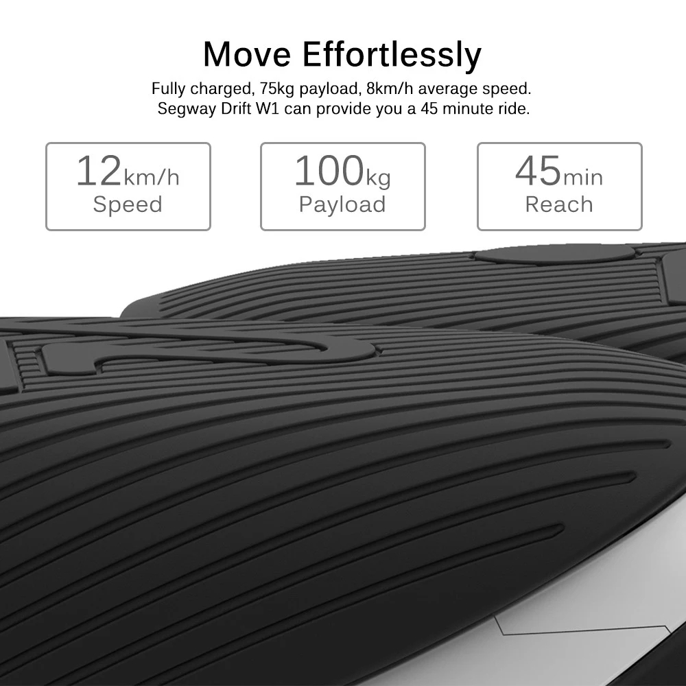 1 Pair Xiaomi Ninebot Segway Drift W1 Electric Self-balancing Wheel Strong And Durable With Tail Lights - Black