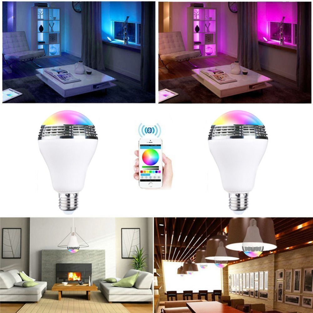 Bluetooth Speaker LED E27 Smart Bulb APP Control Multicolore Colorful LED Speaker - White
