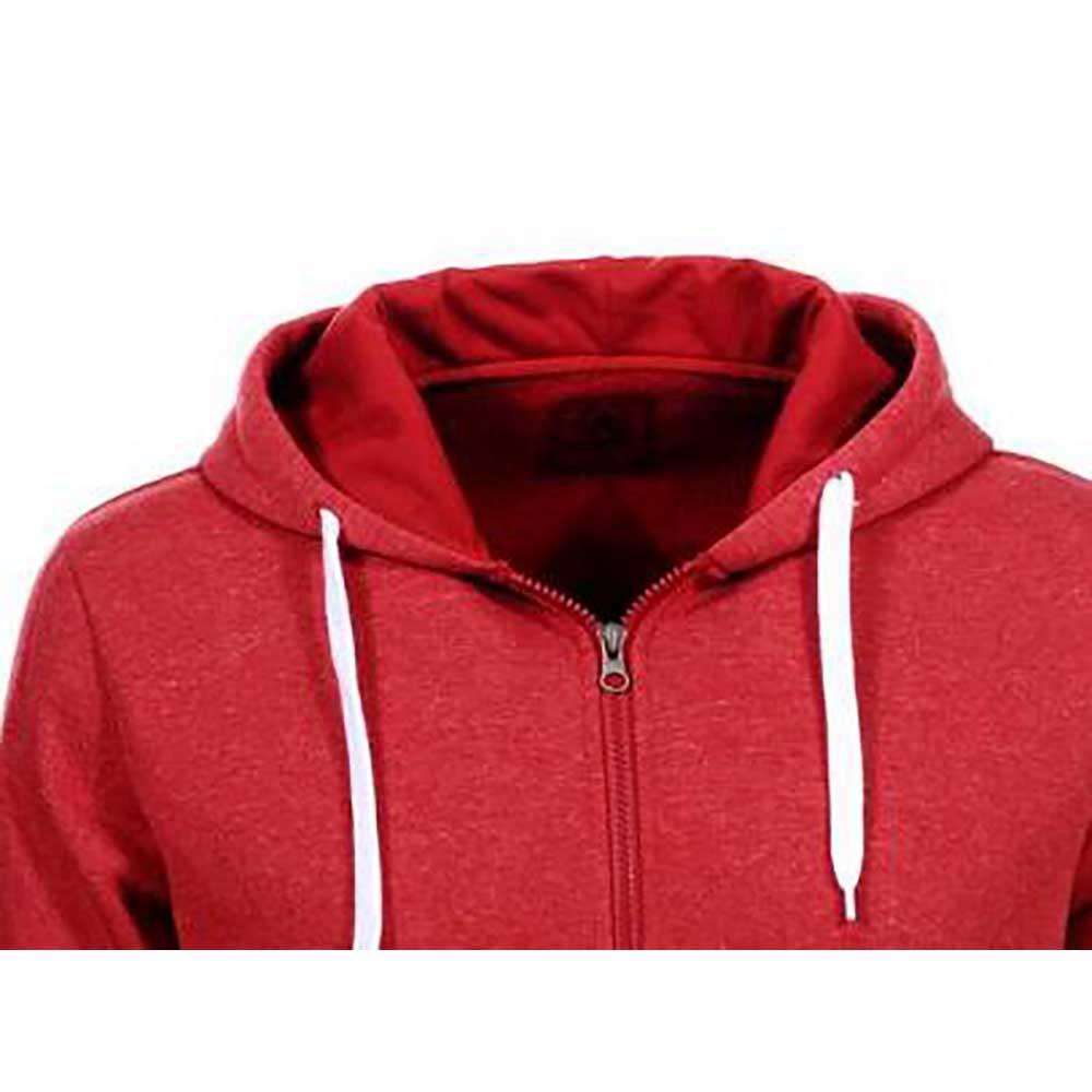 Men Casual Solid Color Long Sleeve Sweatshirt Zipper Hoodie Coat Size XL - Red