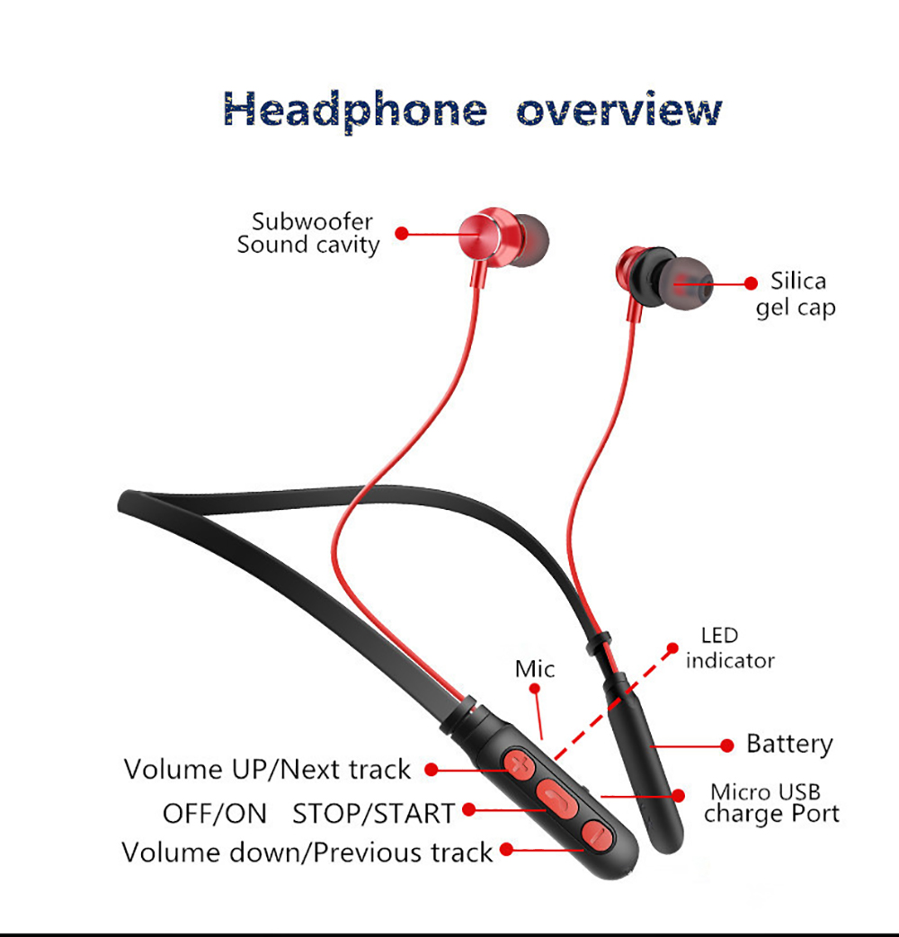 Binai B22S Neckband Wireless Bluetooth Earphone Magnetic Sports Waterproof - Black