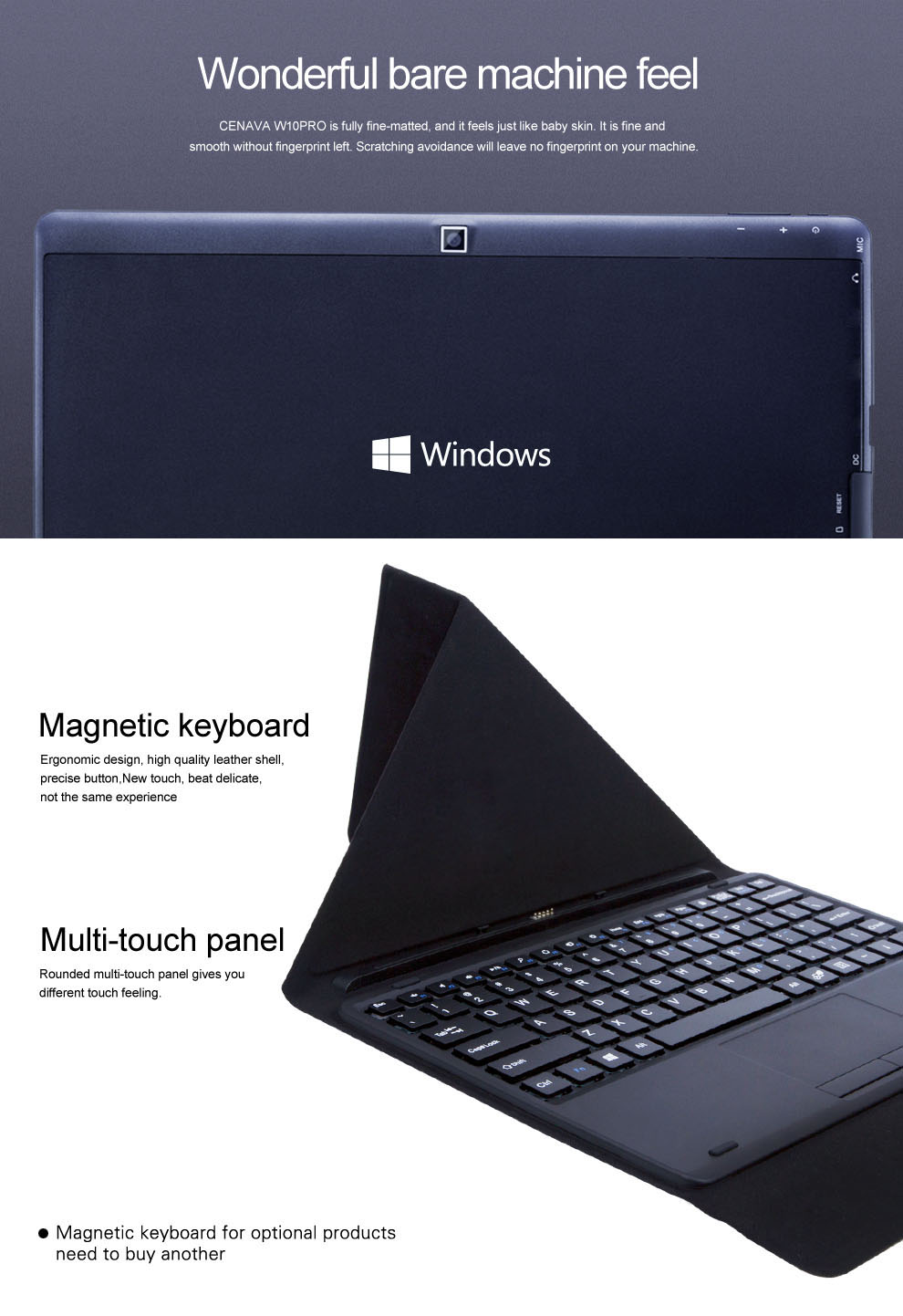 Cenava W10 Pro Tablet PC Intel Gemini Lake N4000 Quad Core 10.1 Inch IPS Touch Screen Windows 10 2GB RAM 32GB ROM - Black