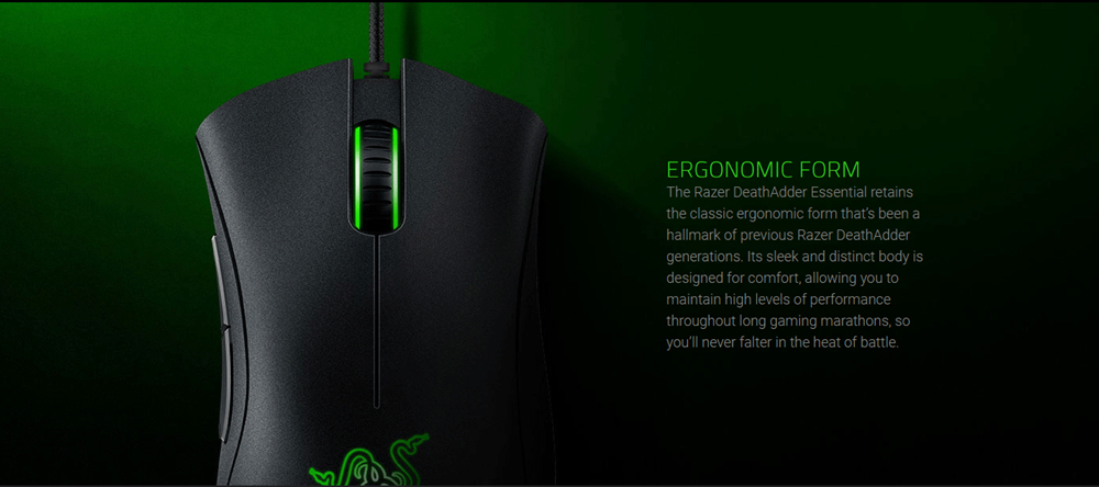 Razer DeathAdder Essential Optical Professional Grade Gaming Mouse Ergonomic Right-handed Design 6400 Adjustable DPI - Black