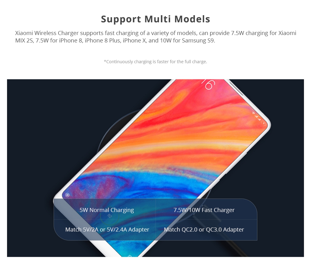 Xiaomi Wireless Charger for Xiaomi Mix 2S/Samsung S9/iphone X/ QI Wireless Charging Smartphones - Black